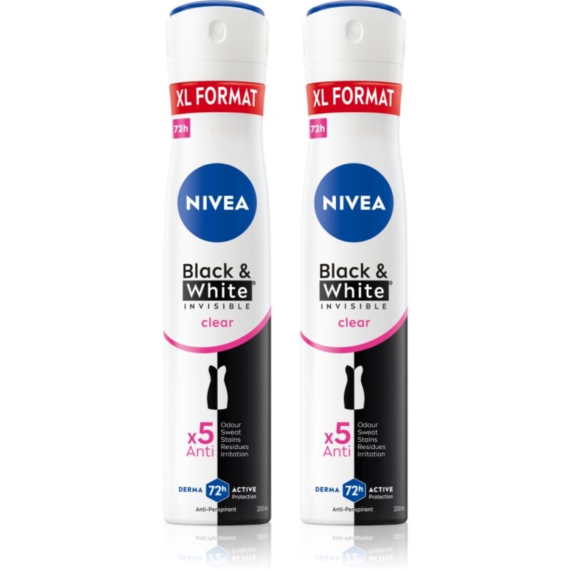 NIVEA Black & White Invisible Clear antiperspirant v spreji výhodné balenie