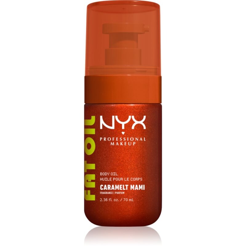 NYX Professional Makeup Fat Oil Body vyživujúci telový olej dodávajúci hydratáciu a lesk s vôňou Caramelt Mami 70 ml