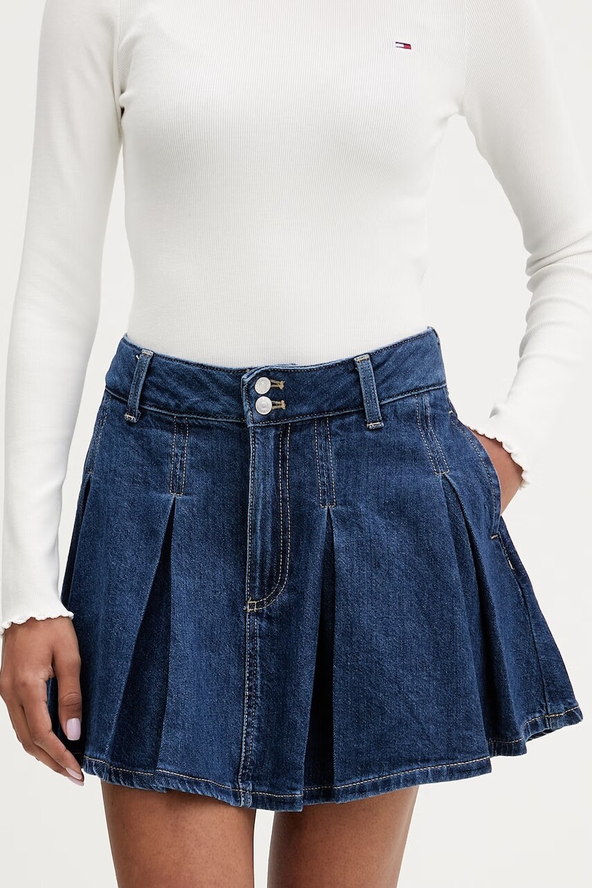 Tommy Jeans skladaná sukňa rifľová
