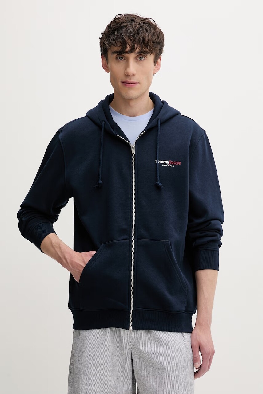 Tommy Jeans mikina na zips s kapucňou pánska s bavlnou