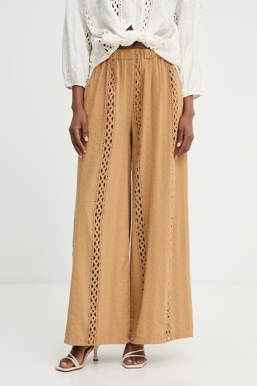 Haveone nohavice wide leg dámske bavlnené