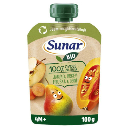 SUNAR Bio Jablko hruška mrkva tekvica kapsička od ukonč. 4. mesiaca 100 g