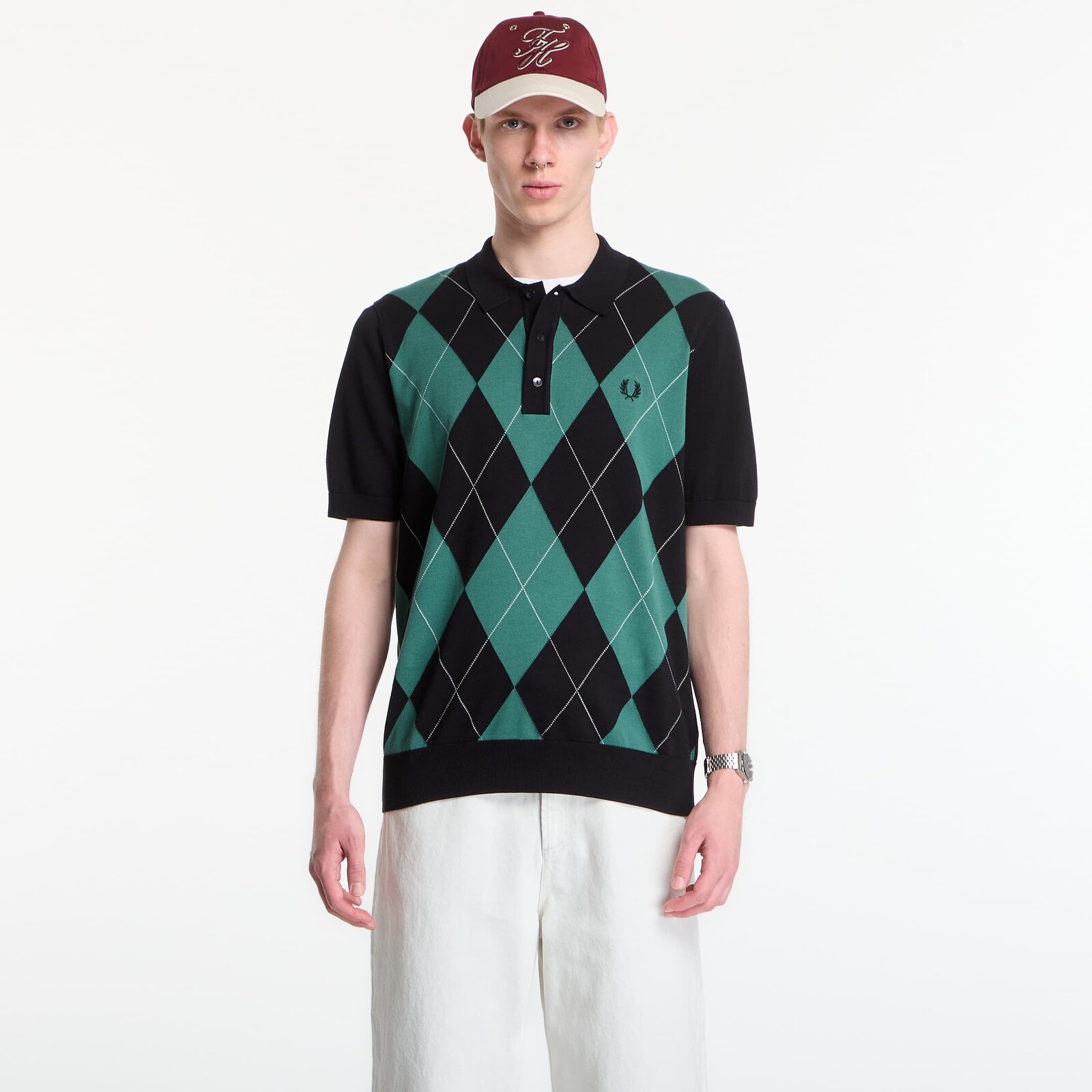 Tričko Fred Perry Argyle Knitted Shirt Black XL