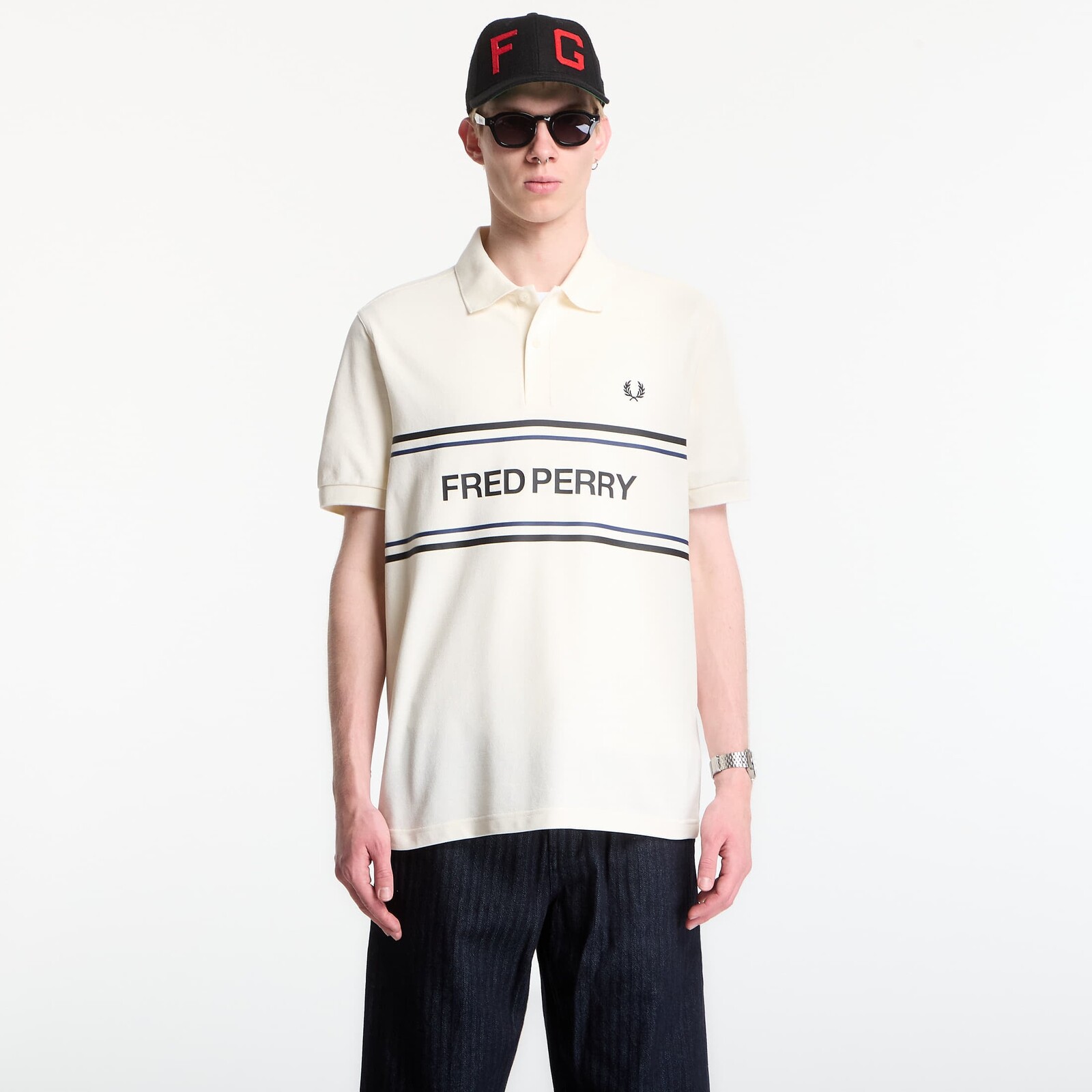 Tričko Fred Perry Fred Perry Graphic Polo Shirt Ecru M