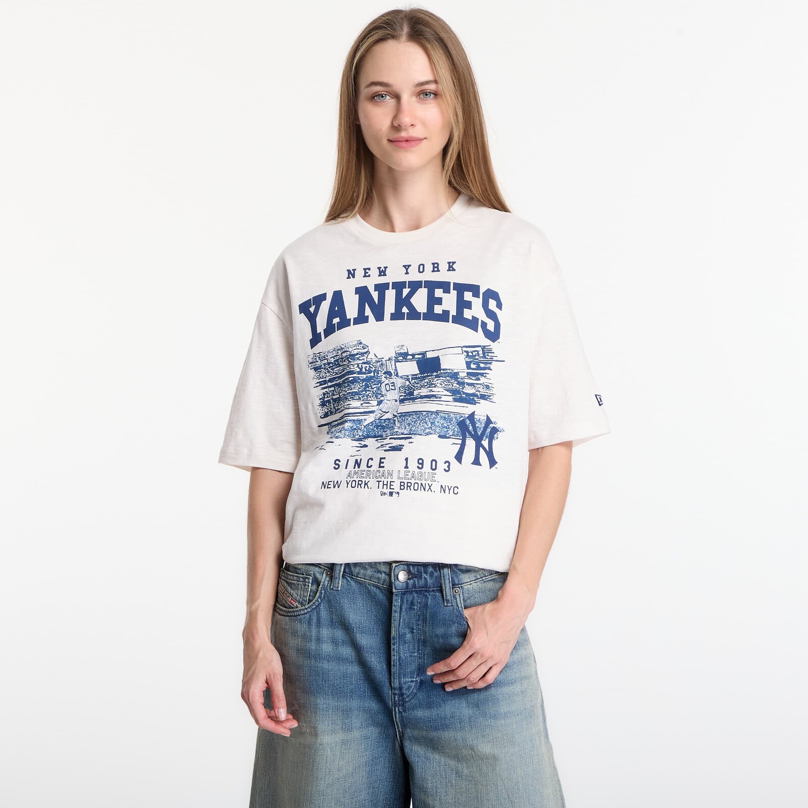 Tričko New Era MLB Slub Stadium OS Tee New York Yankees UNISEX Off White XL
