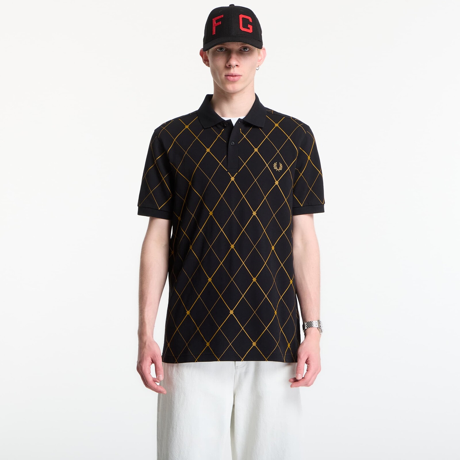 Tričko Fred Perry Argyle Print Fred Perry Shirt Black XL