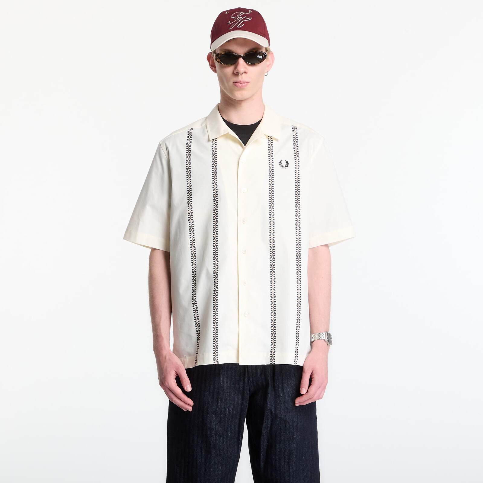 Košeľa Fred Perry Placement Print Revere Shirt Ecru M