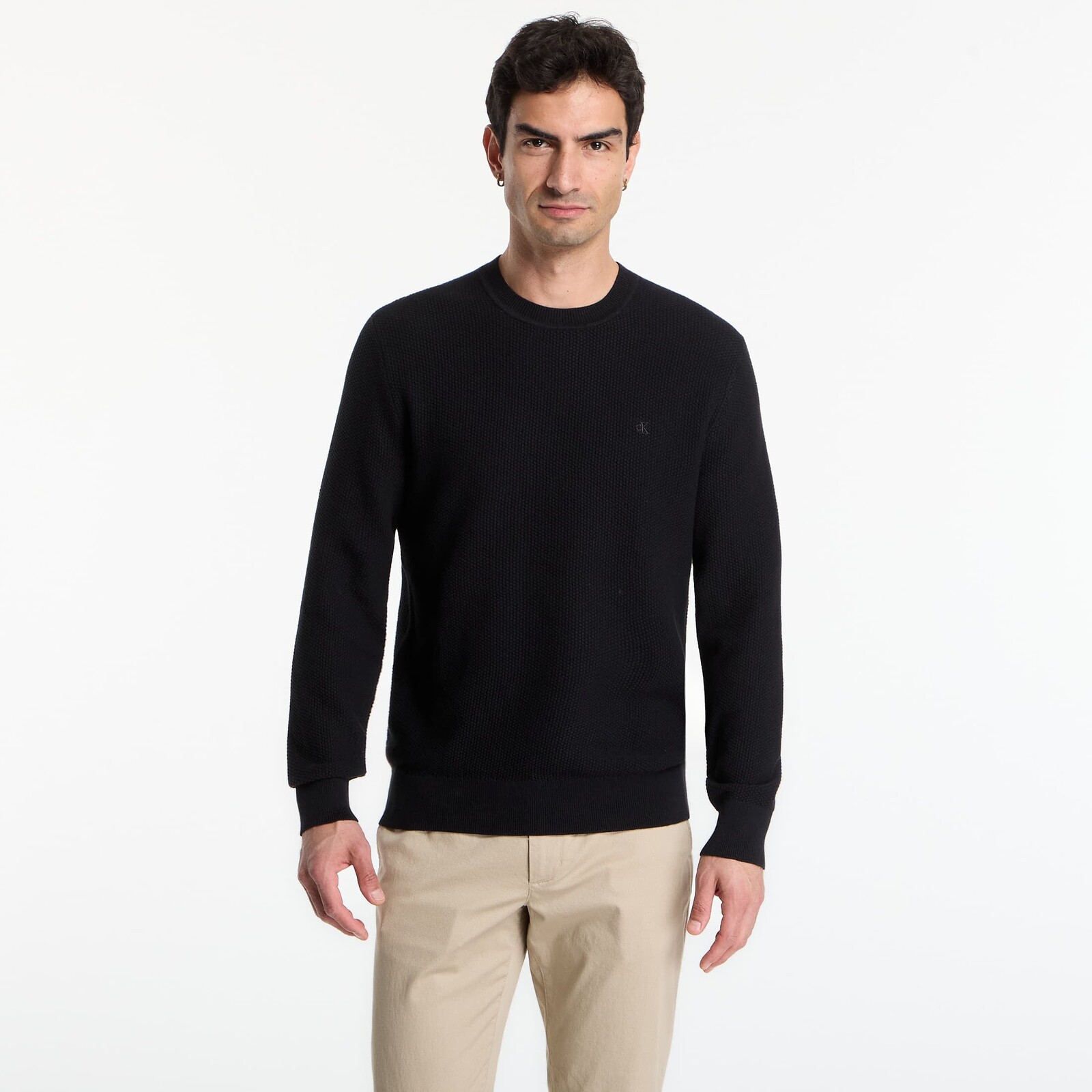 Sveter Calvin Klein Ls Textured Cotton Crewneck Sweater Black M