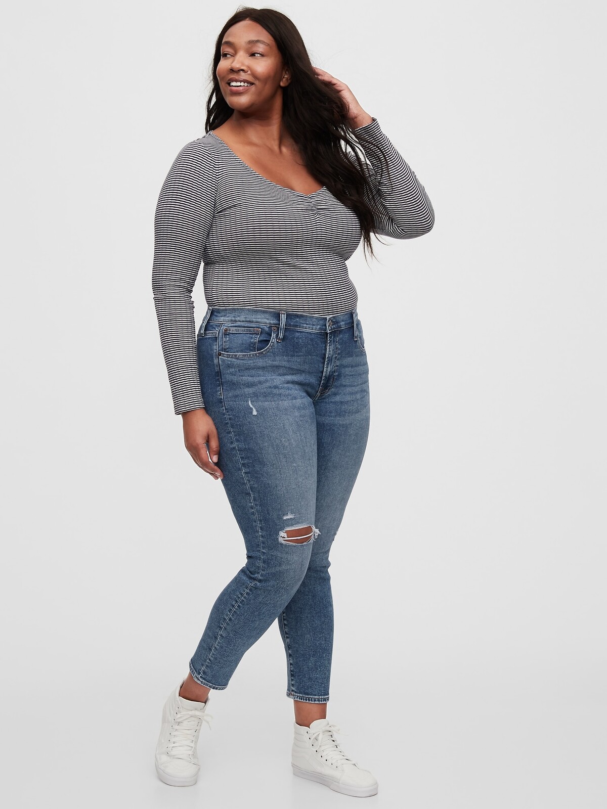 GAP Džínsy mid rise distressed true Skinny Modrá