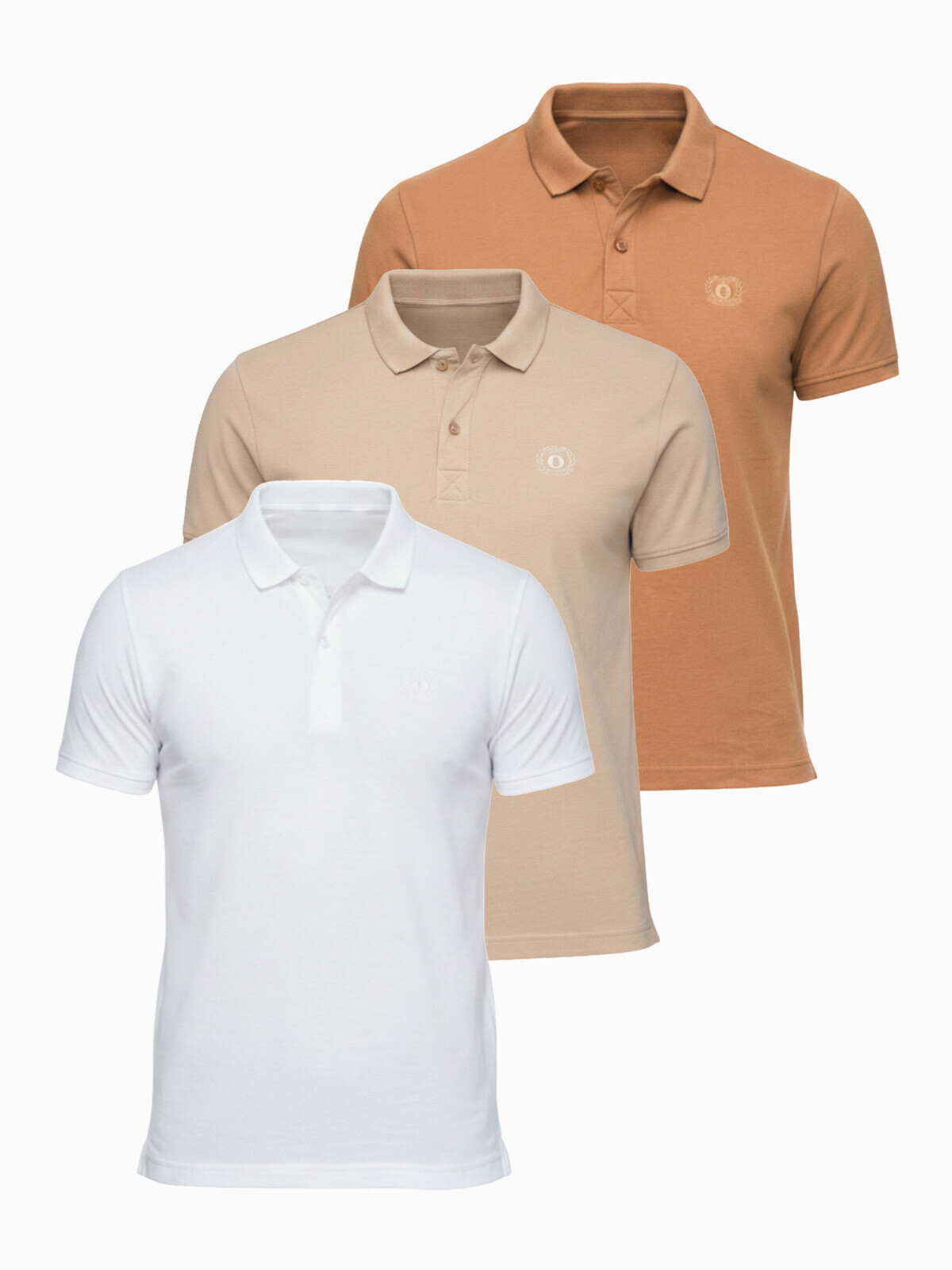 Ombre pánske polo tričko - set biele/biele/svetlohnedé