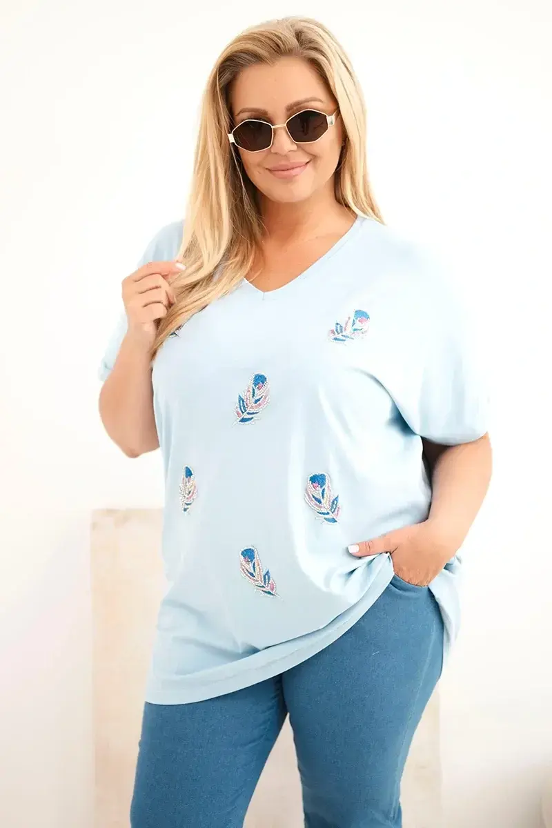 Dámska Plus Size blúzka s pierkami modrá