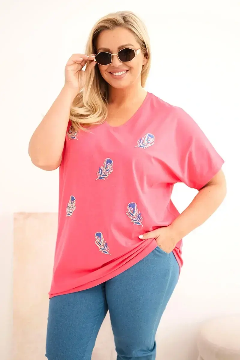 Kesi dámska plus size blúzka s pierkami ružová