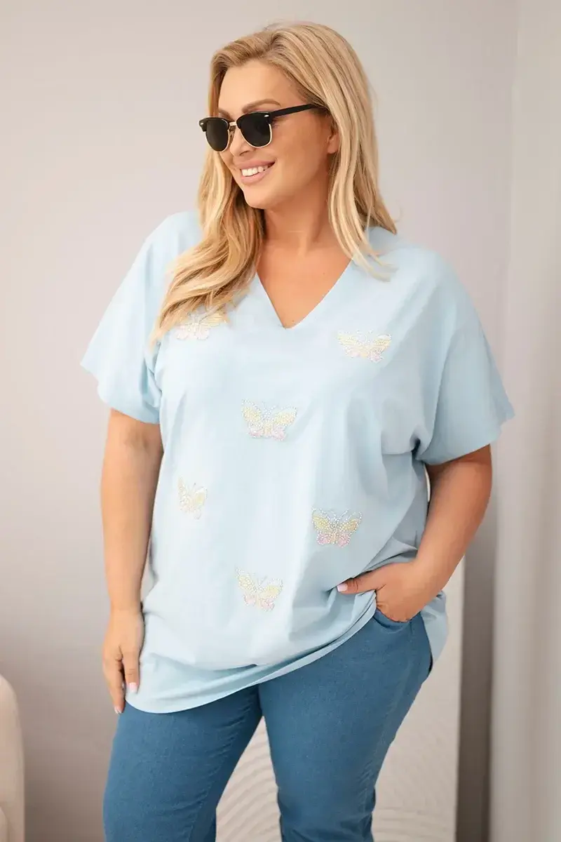 Kesi Plus Size blúzka s motýľmi modrá
