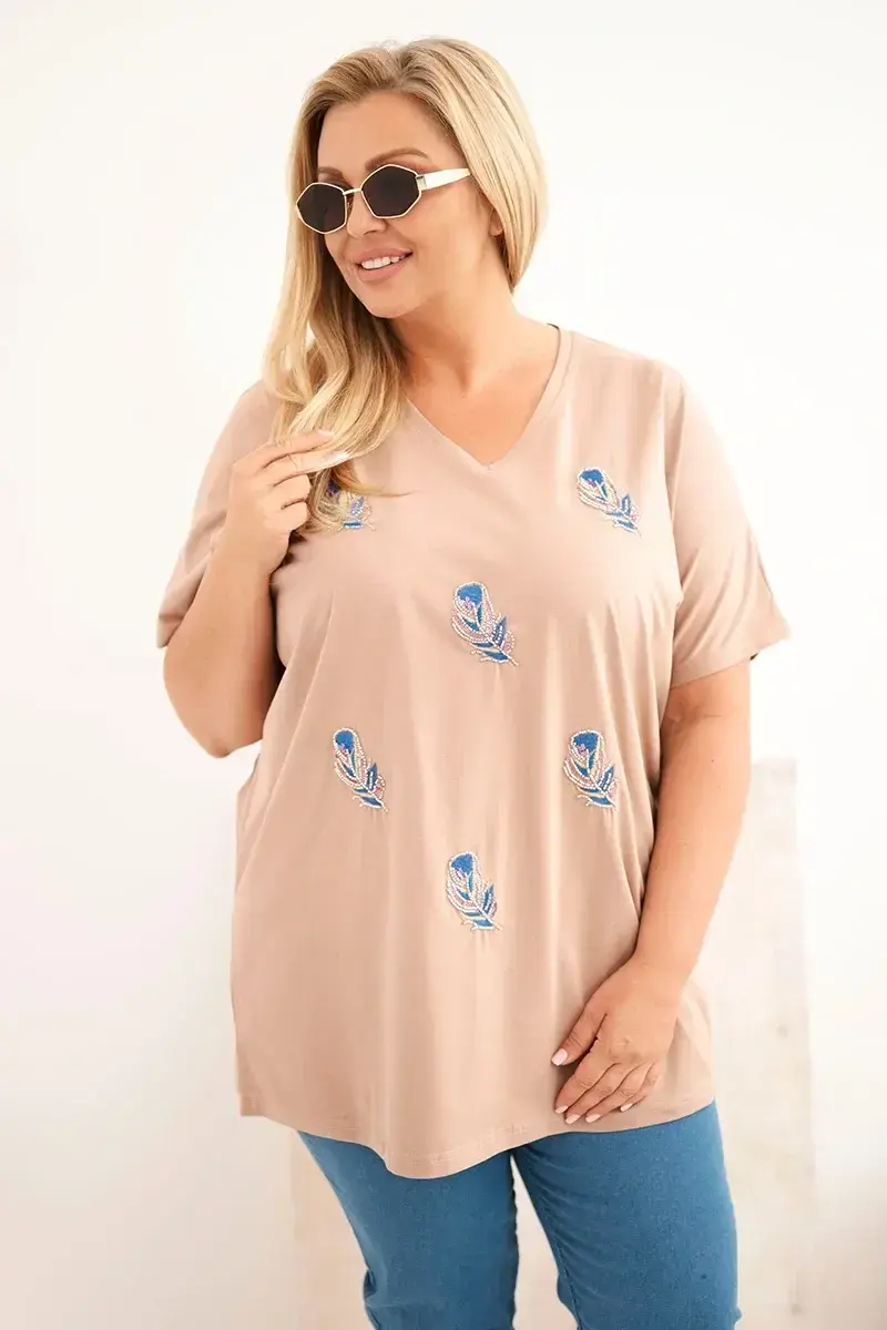 Plus size blúzka s pierkami, camel
