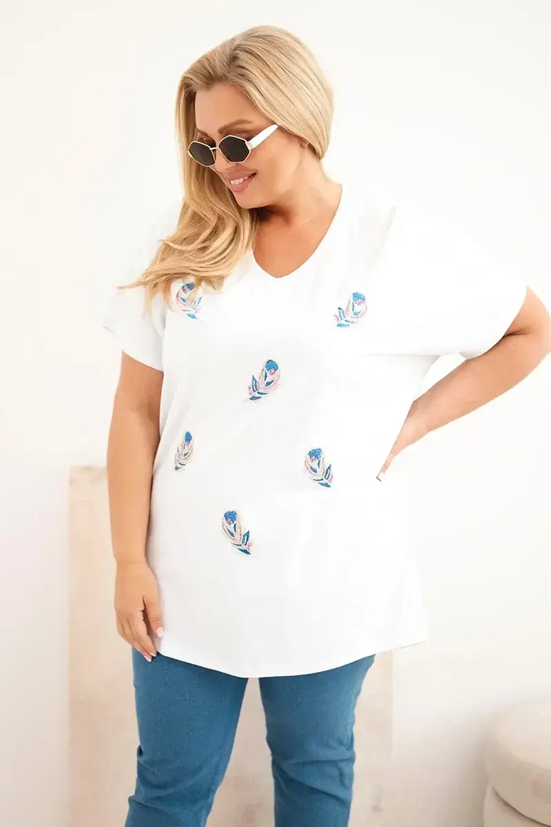 Kesi dámska blúzka plus size s perím biela