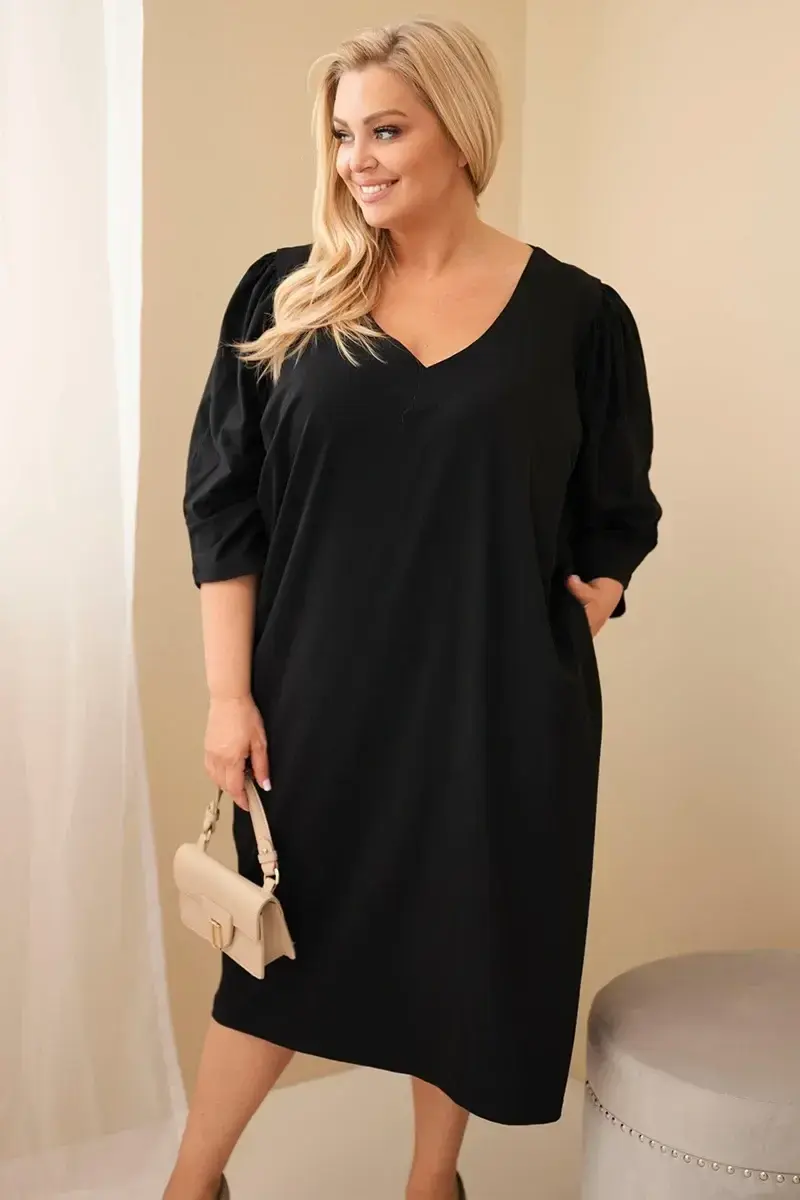 Kesi Dámske Plus Size Šaty s Vreckami čierne