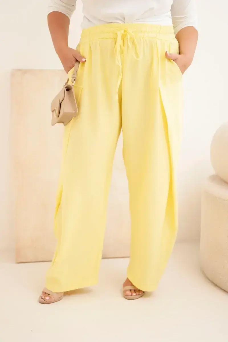 Plus size nohavice Kesi so širokou nohavicou žlté