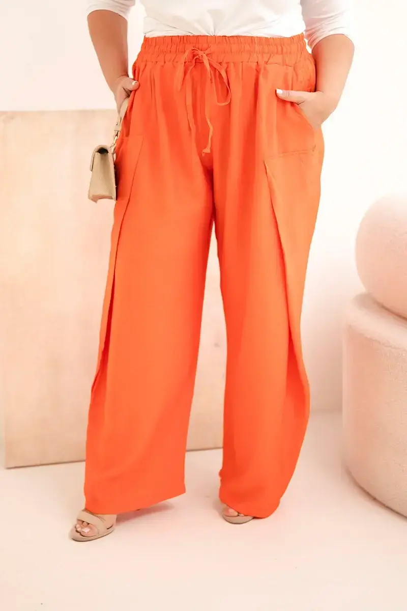 Kesi dámske plus size nohavice s elastickým pásom oranžové
