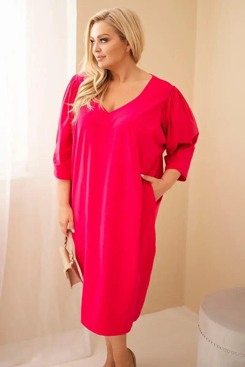 Kesi dámske plus size šaty s vreckami fuchsiové