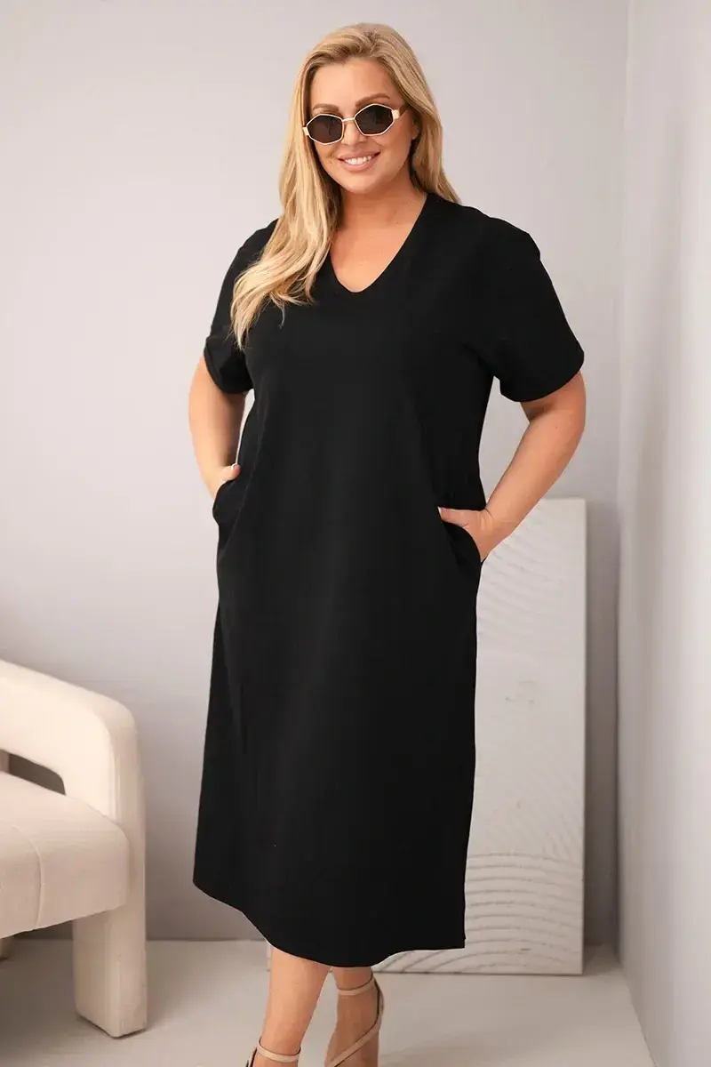 Kesi dámske plus size šaty s V-výstrihom čierne
