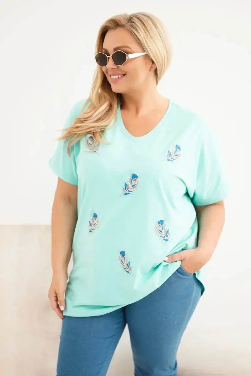 Dámska blúzka Plus Size s pierkami mätová
