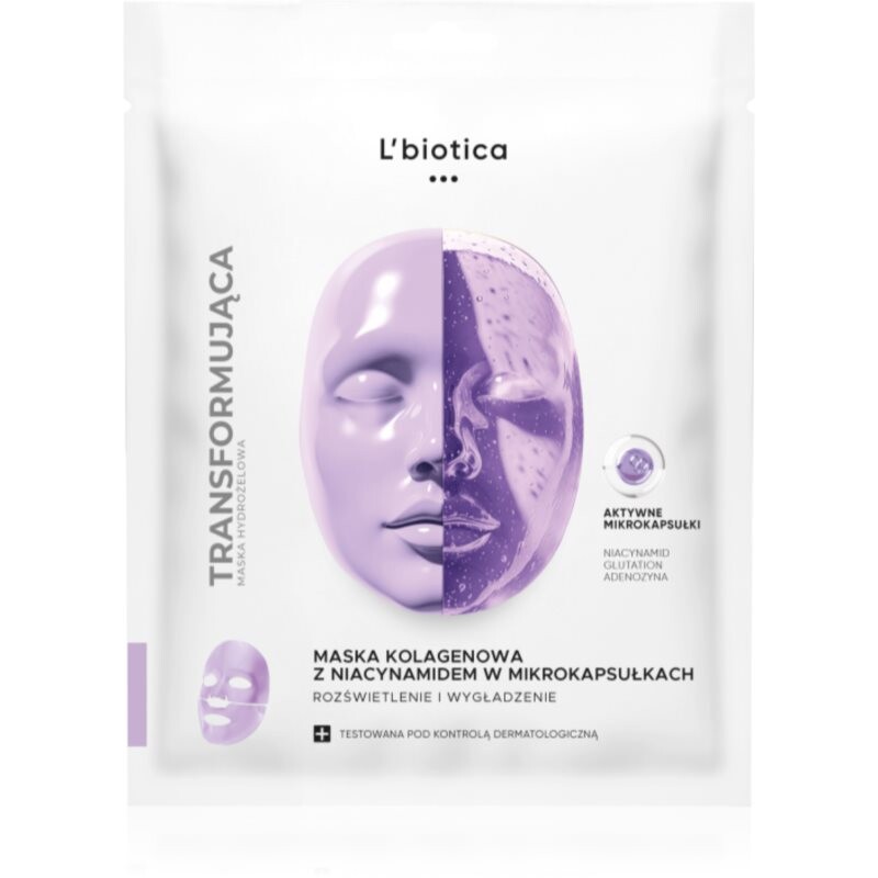 L’biotica Transforming Collagen Mask with Niacinamide in Microcapsules kolagenová maska pre rozjasnenie pleti 1 ks