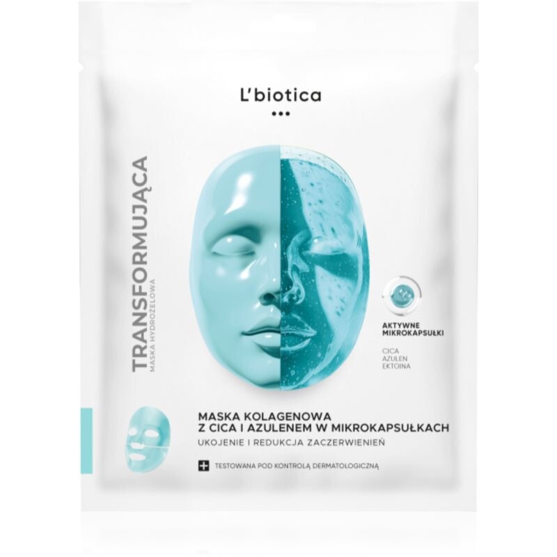 L’biotica Transforming Collagen Mask with CICA and Azulene in Microcapsules kolagenová maska proti začervenaniu pleti 1 ks
