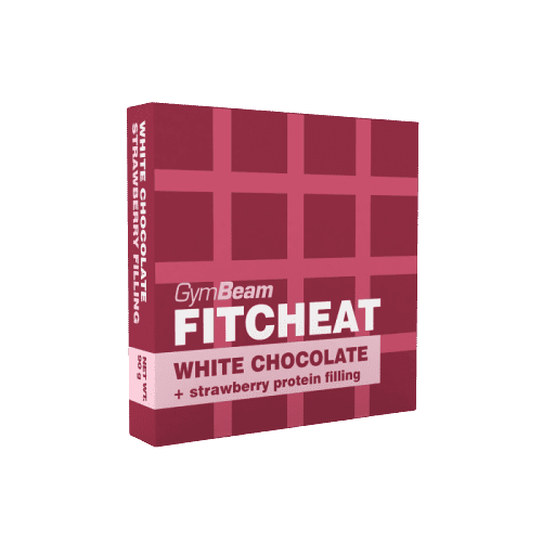 GYMBEAM Fitcheat Protein Chocolate Bar Biela čokoláda s jahodou 90 g
