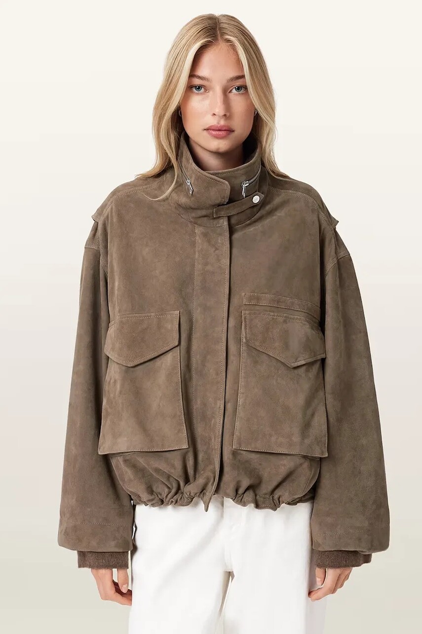AllSaints prechodná bunda dámska semišová