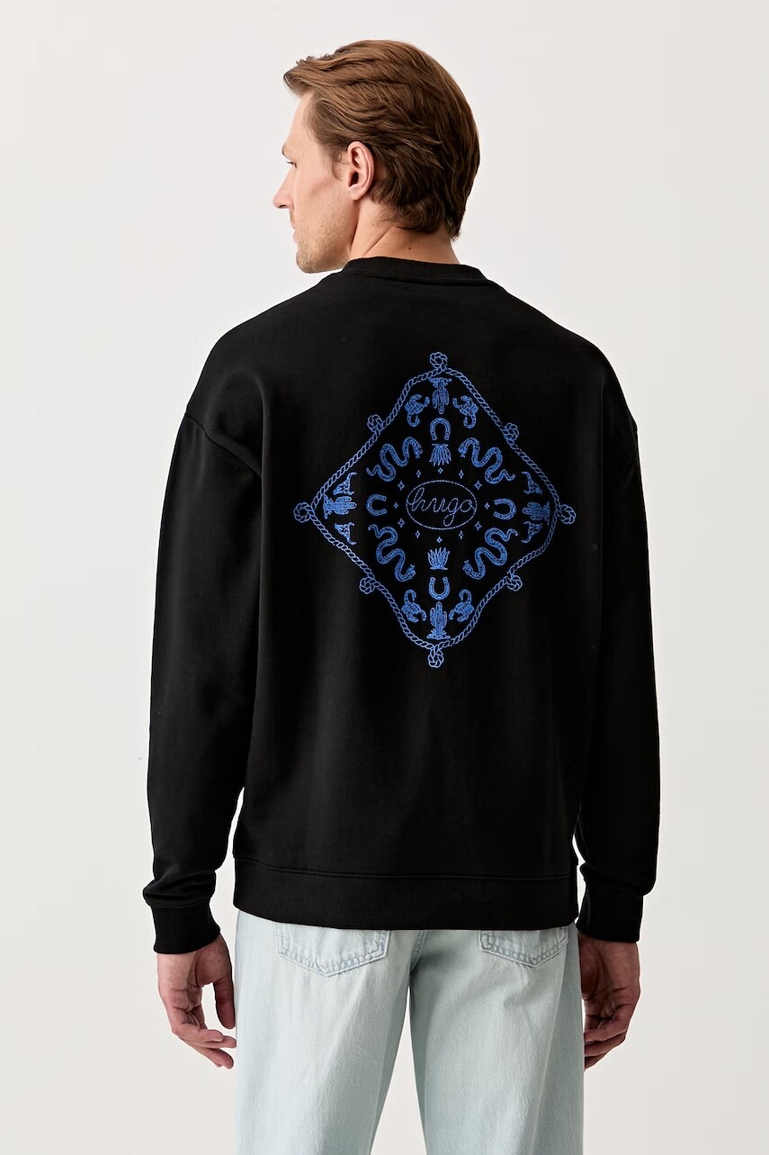 HUGO Blue oversize mikina pánska bavlnená Nugodana