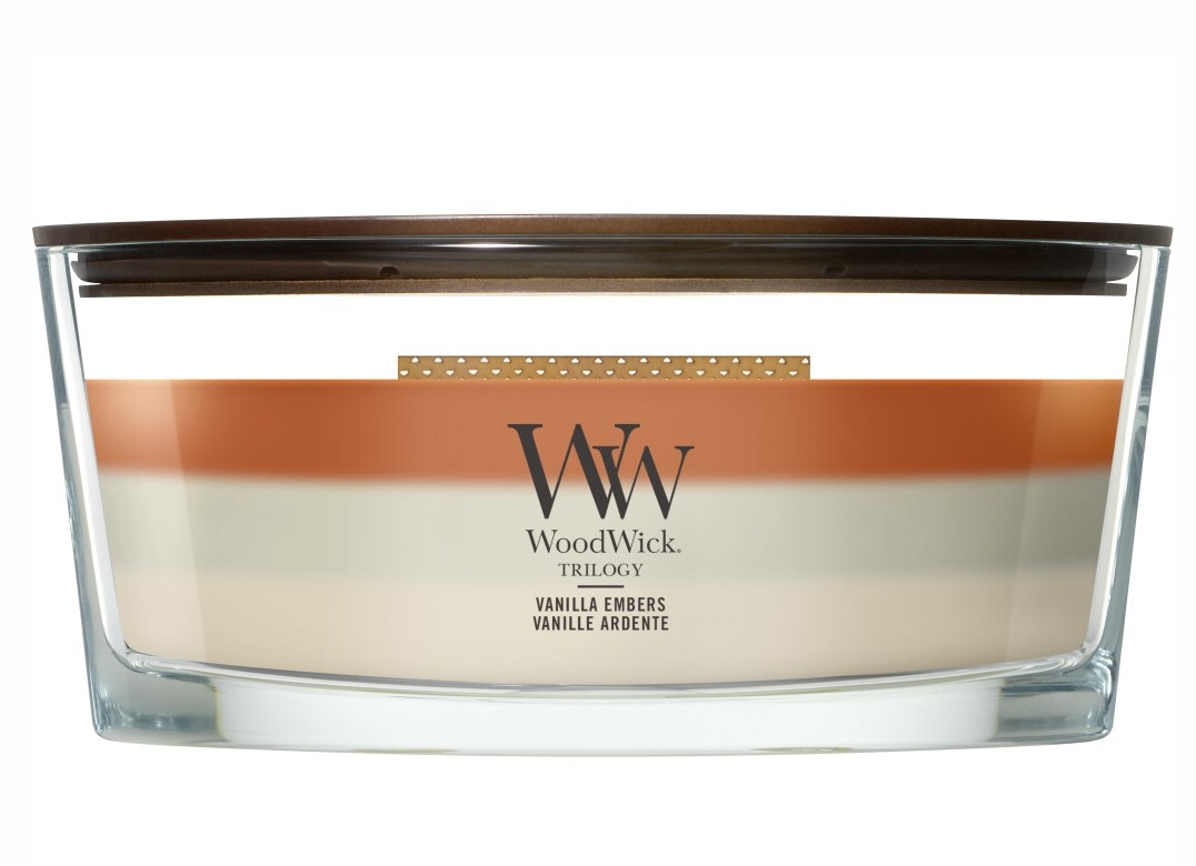 WoodWick Vonná sviečka loď Trilogy Vanilla Embers 453,6 g