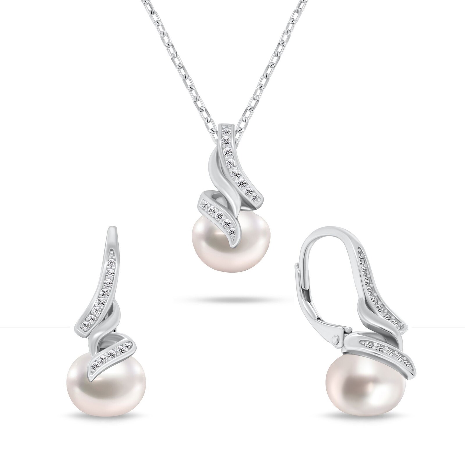 Brilio Silver Elegantný set šperkov s pravými perlami SET298W (retiazka, prívesok, náušnice)