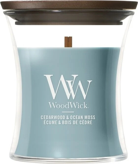 WoodWick Vonná sviečka váza malá Cedarwood & Ocean Moss 85 g