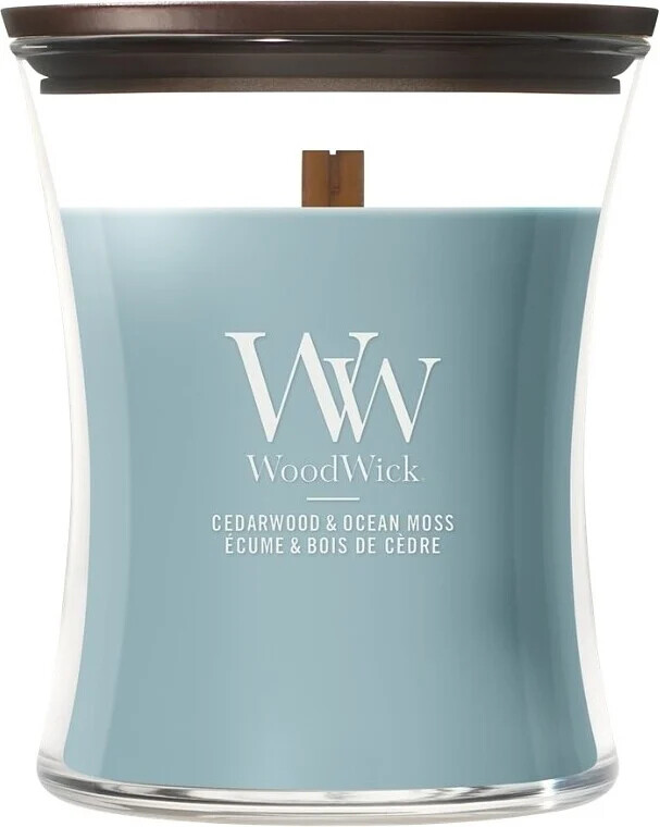 WoodWick Vonná sviečka váza stredná Cedarwood & Ocean Moss 275 g