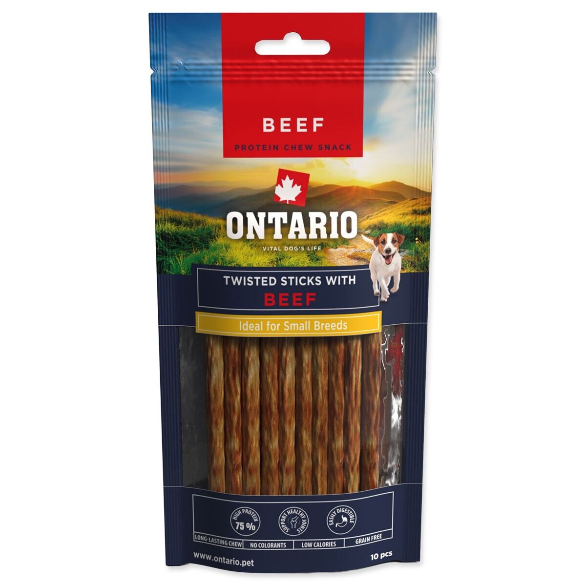 Pochoutka Ontario Protein žvýkací točené tyčinky s hovězím 10ks 12,7cm