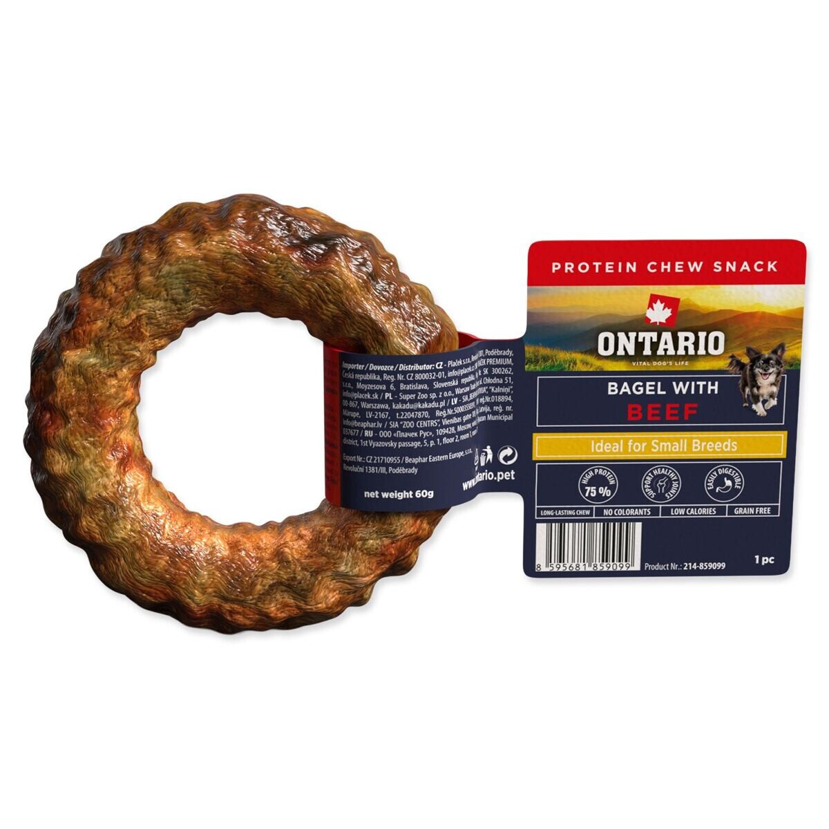 Pochoutka Ontario Protein žvýkací bagel s hovězím 1ks 8,9cm