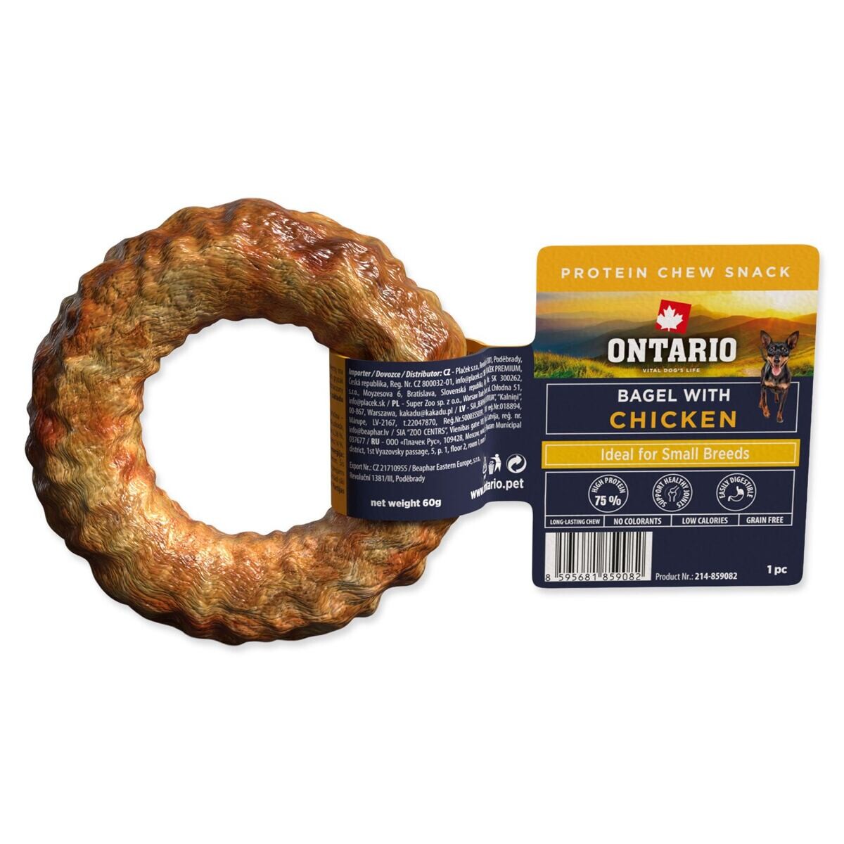 Pochoutka Ontario Protein žvýkací bagel s kuřecím 1ks 8,9cm