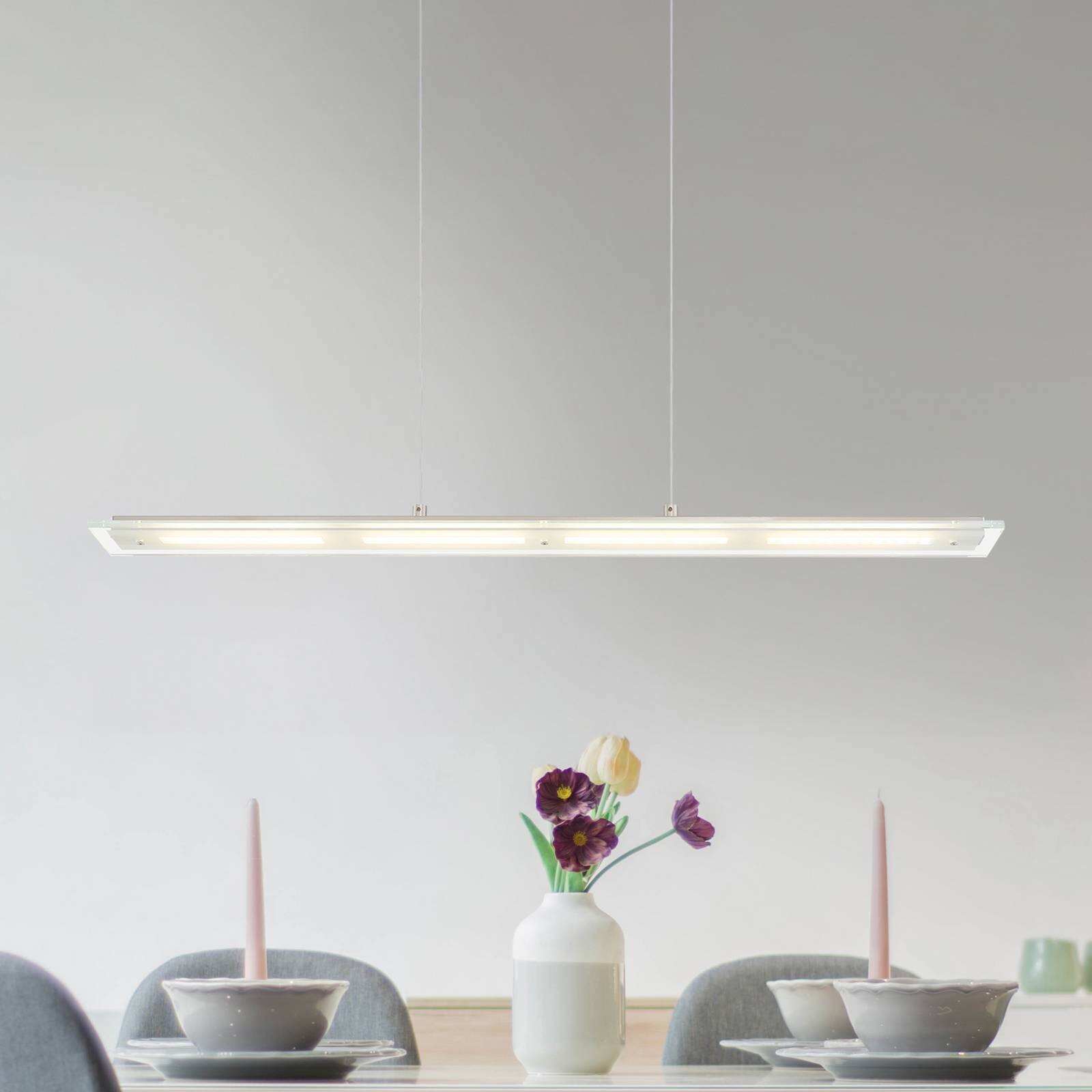 LED závesné svietidlo Novak, číre/niklové, 88 cm, CCT, stmievateľné