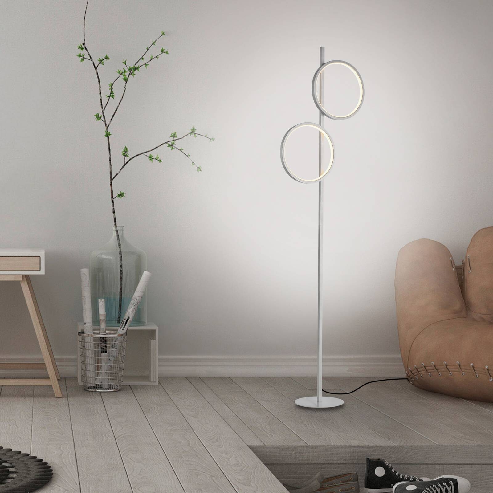 LED stojacia lampa Mini-Ritus, strieborné, železo, 2 krúžky