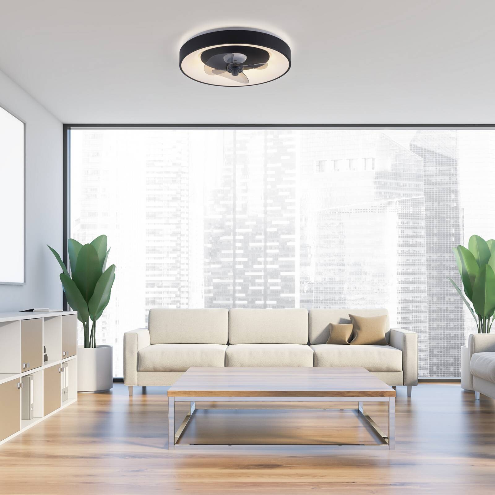 LED stropný ventilátor Venika, čierny CCT, s diaľkovým ovládaním, Ø 48,6 cm