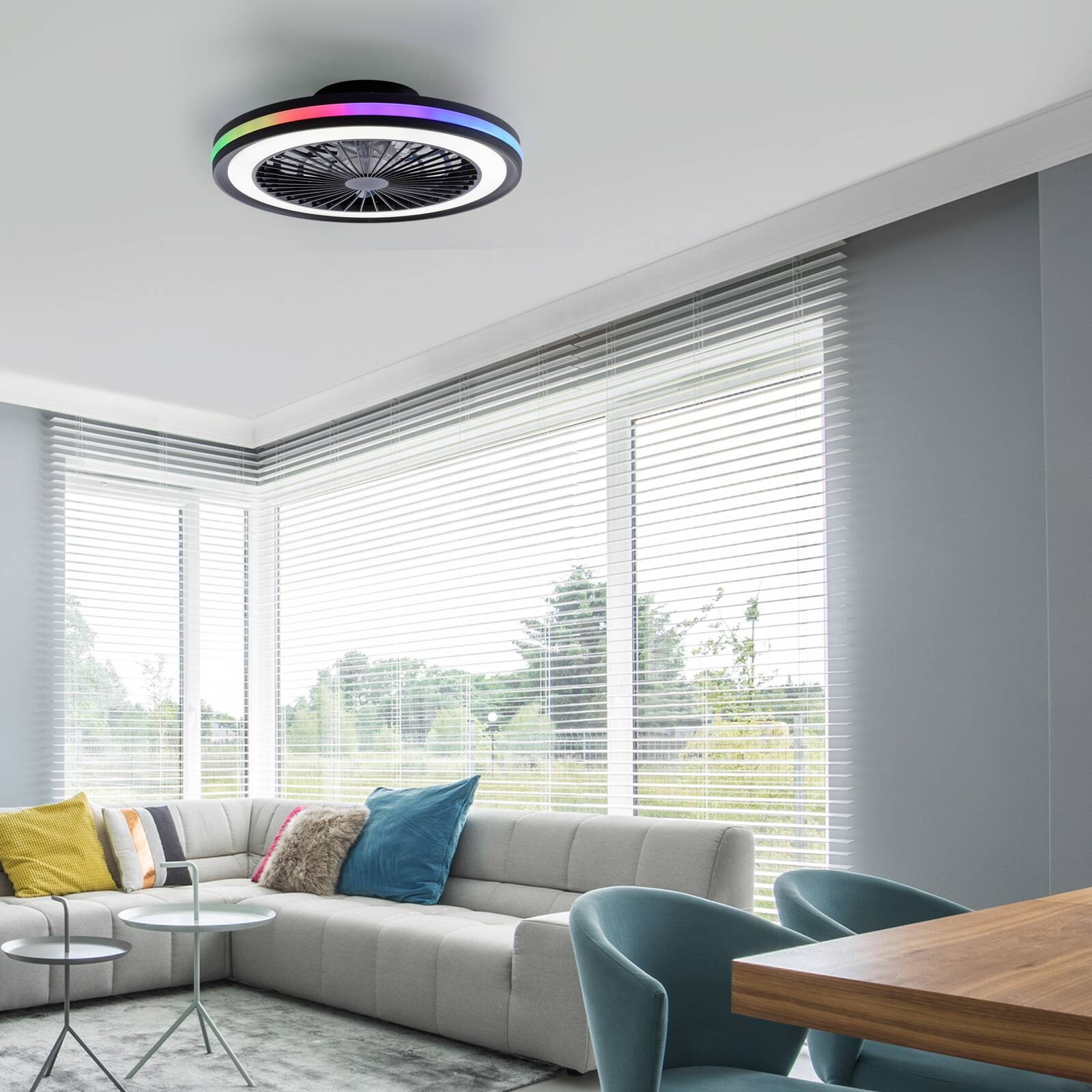 Stropný ventilátor s LED osvetlením Brandon, čierny, RGBW, CCT, Ø 46,5 cm