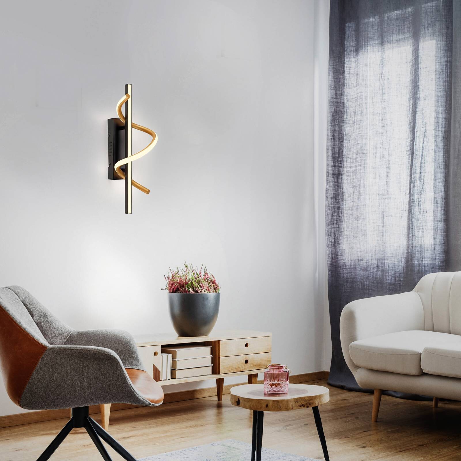 LED nástenné svetlo Emanda, čierna/zlatá, železo, hliník