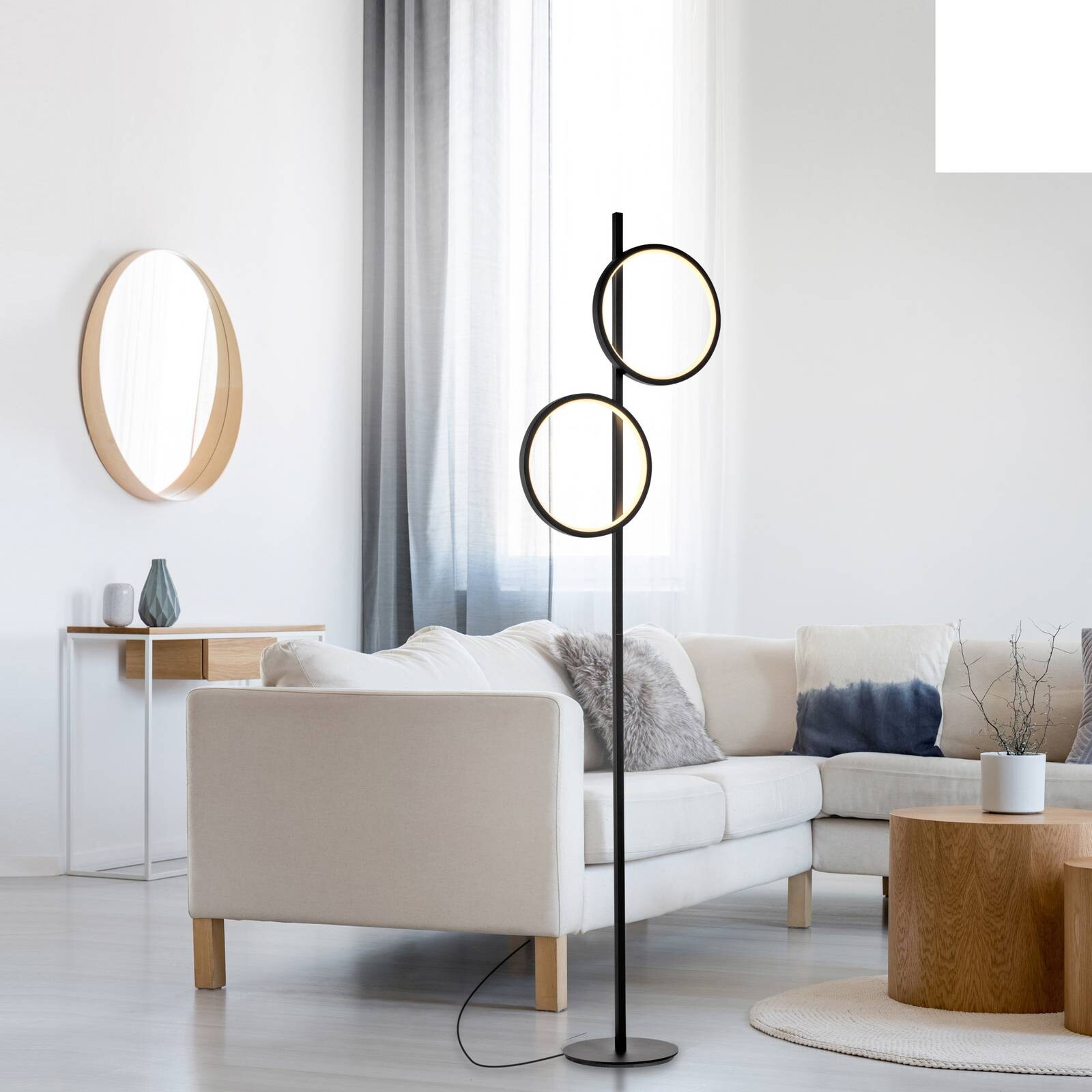 LED stojacia lampa Mini-Ritus, čierne, železo, 2 krúžky