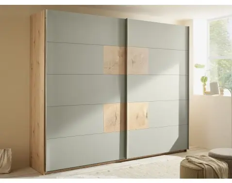 Šatníková skriňa Simada 270 cm, dub artisan/šalviovo zelená%