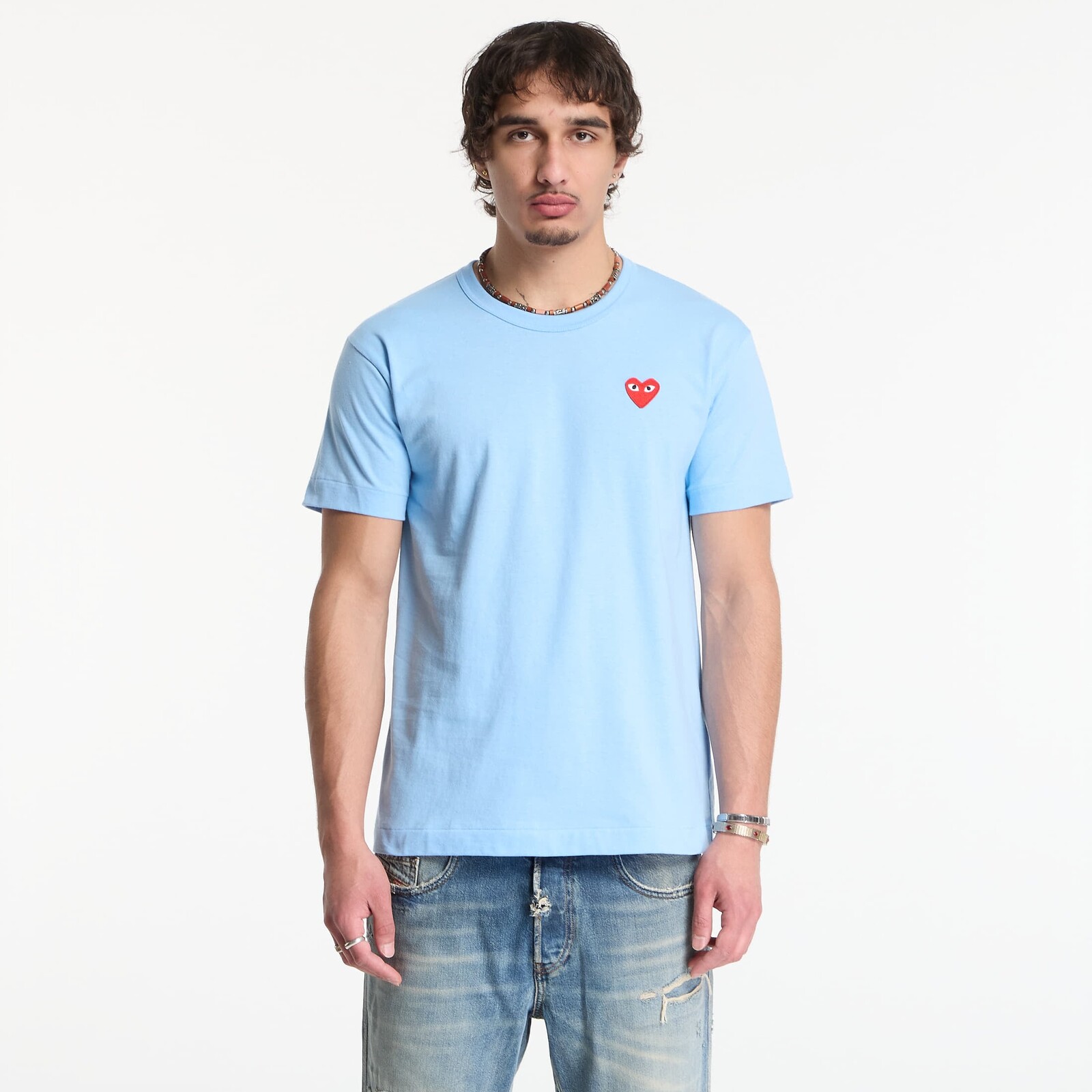 Tričko Comme des Garçons PLAY T-Shirt Red Emblem Knit UNISEX Blue XXL