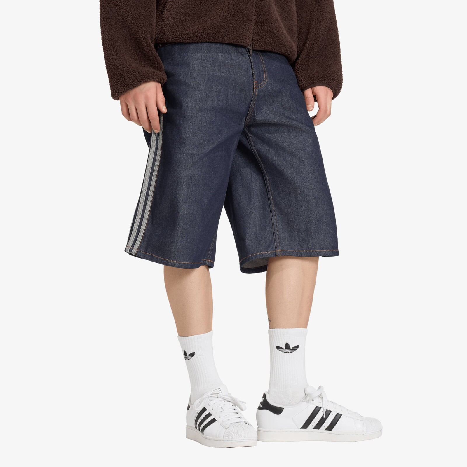 Šortky adidas Firebird Adicolor Jorts Mid-Rise Straight Leg Indigo Denim 30
