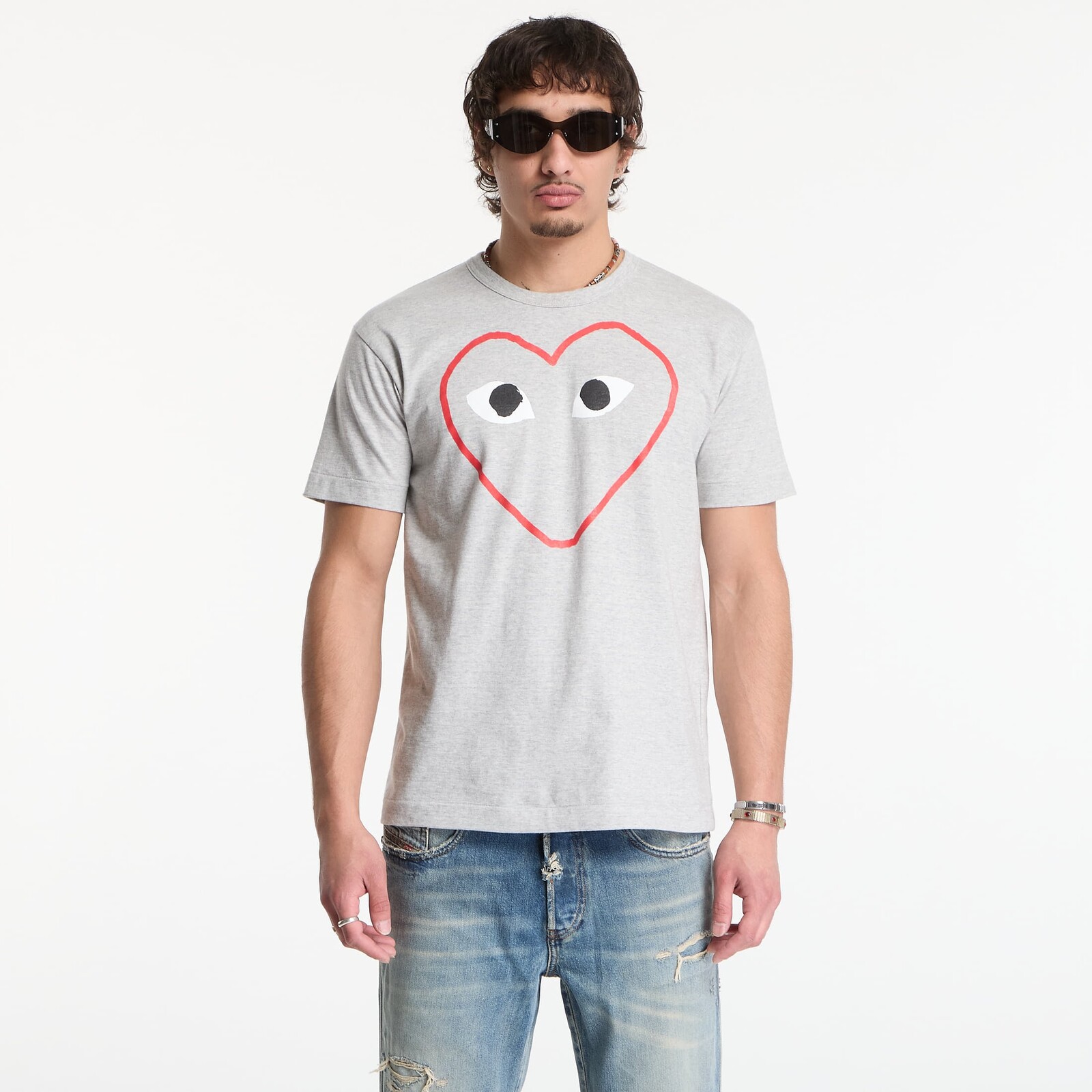 Tričko Comme des Garçons PLAY T-Shirt Logo Print Knit UNISEX Top Gray XS