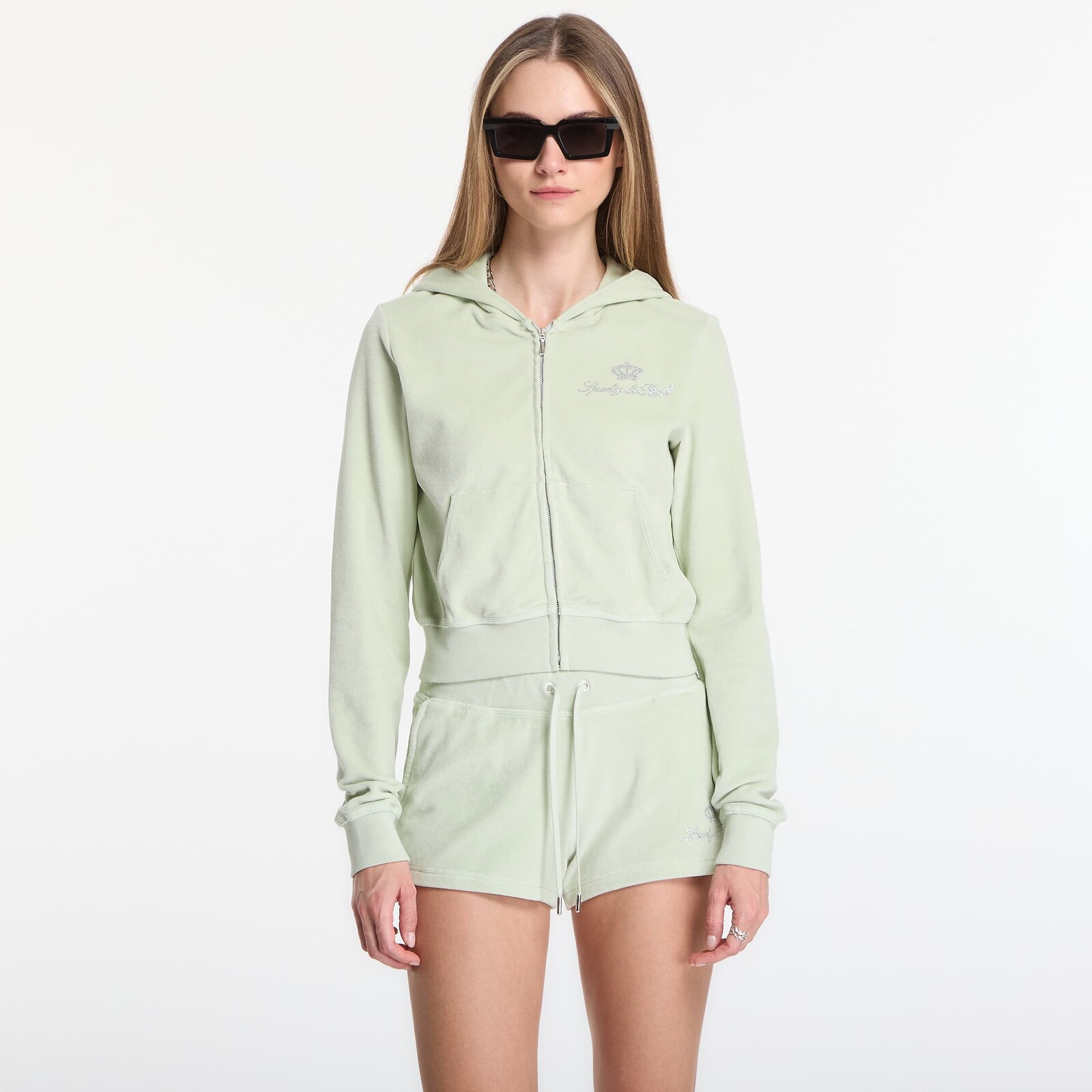 Mikina Sporty & Rich Juicy Script Velour Zip Hoodie Sage L
