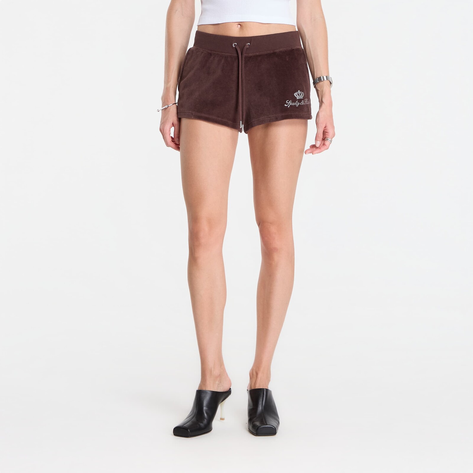 Šortky Sporty & Rich Juicy Script Velour Short Chocolate S