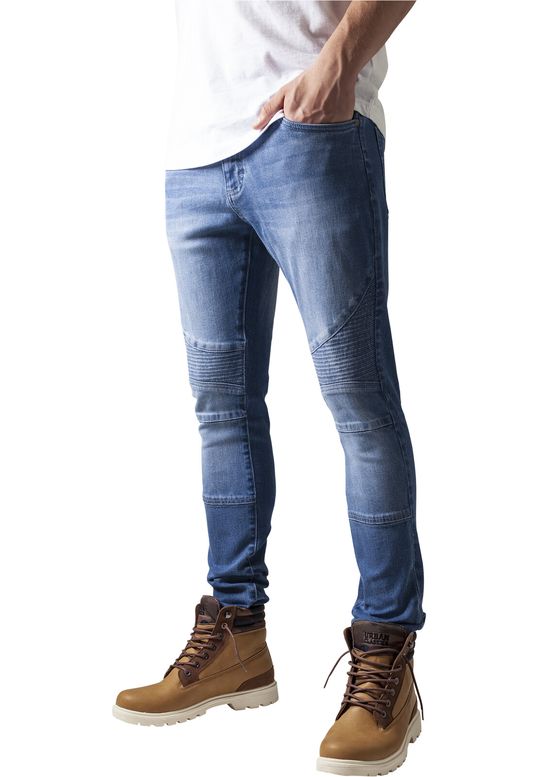 Slim Fit Biker Jeans Blue Washed